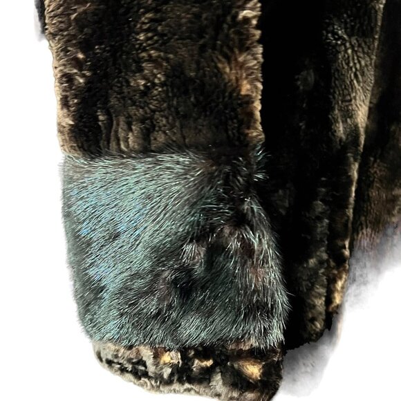 Sheared Beaver Midi Coat with Front Closure & Mink Collar Vintage 1940s Taubert - Picture 4 of 15